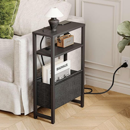 Narrow Side Table with Charging Station, Slim End Table with Magazine Rack - Image 2